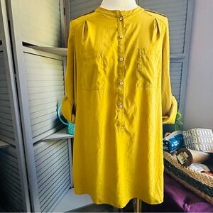 Silk Button-Up Tunic Camp Shirt by Ann Taylor